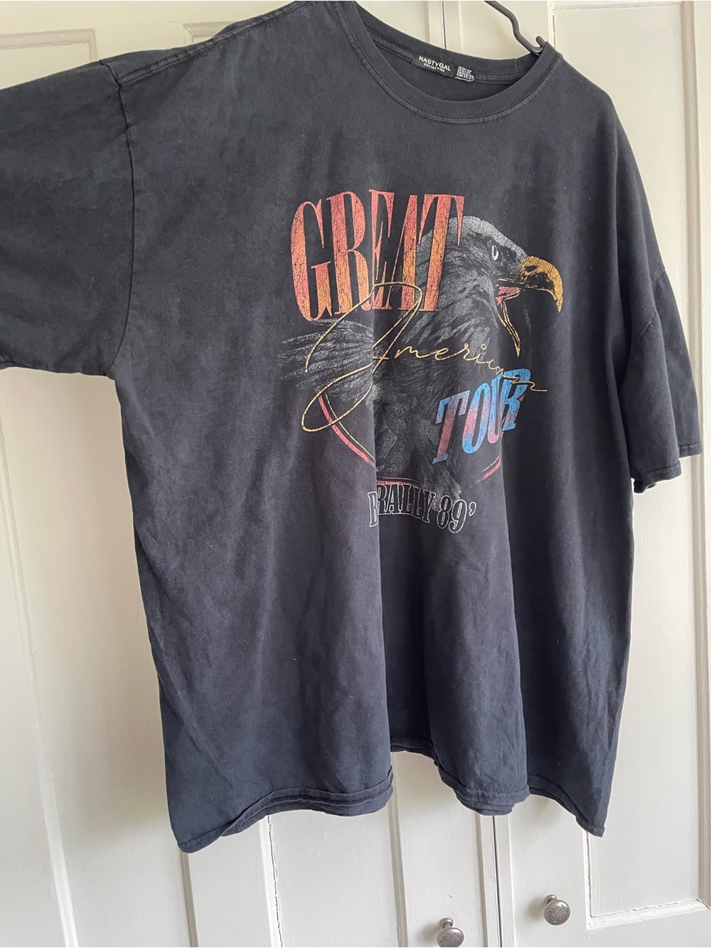 NastyGal Black Eagle Vintage Style Graphic Oversized T-shirt Crewneck Tee Womens